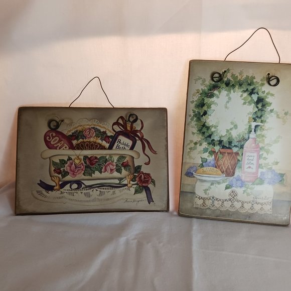COPY - Bathroom Wall Decor Vintage Picture Plaques LOT OF 2 Flower Soap Bath Si… - Picture 2 of 10